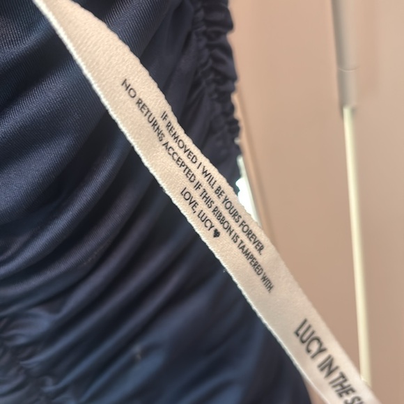 Navy Blue Ruched Straplesss Lucy in the Sky Dress - Picture 4 of 7